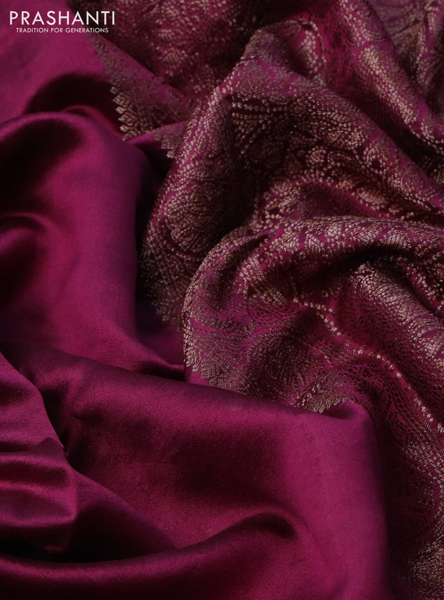 Chiniya silk saree wine shade with plain body and woven border