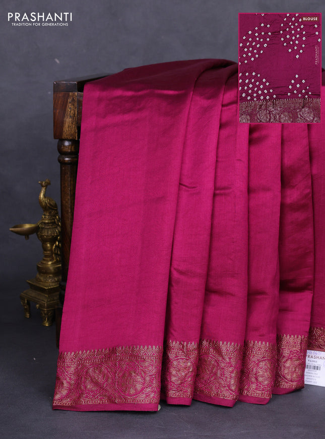 Chiniya silk saree wine shade with plain body and woven border