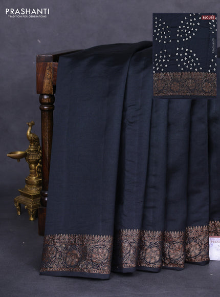 Chiniya silk saree black with plain body and woven border