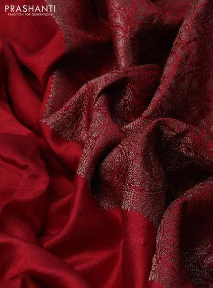 Chiniya silk saree maroon with plain body and woven border