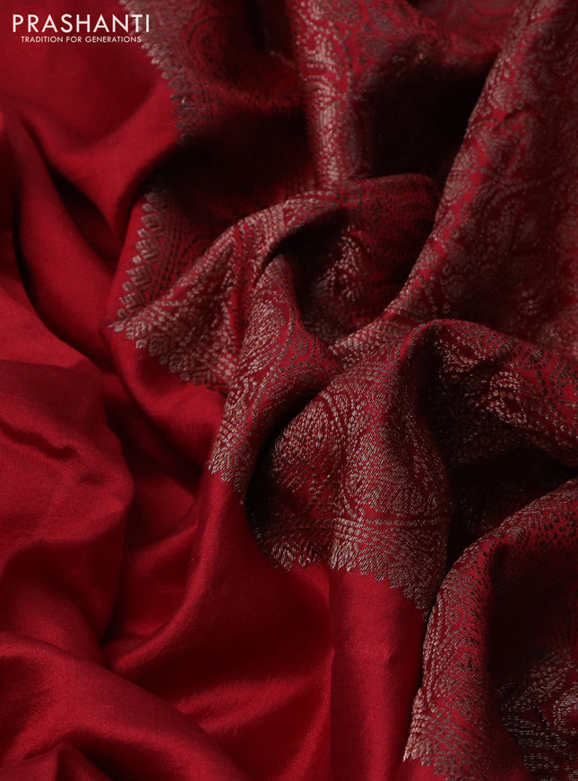 Chiniya silk saree maroon with plain body and woven border