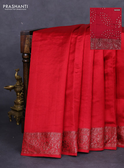 Chiniya silk saree maroon with plain body and woven border