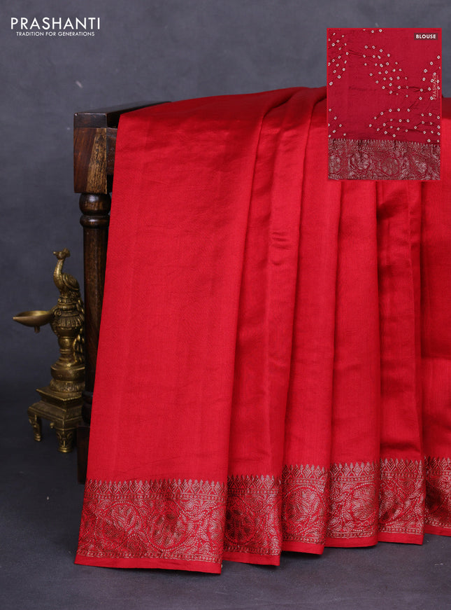 Chiniya silk saree maroon with plain body and woven border