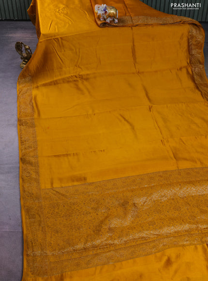 Chiniya silk saree mustard yellow with plain body and woven border
