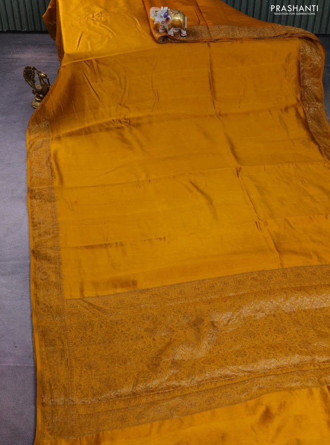 Chiniya silk saree mustard yellow with plain body and woven border