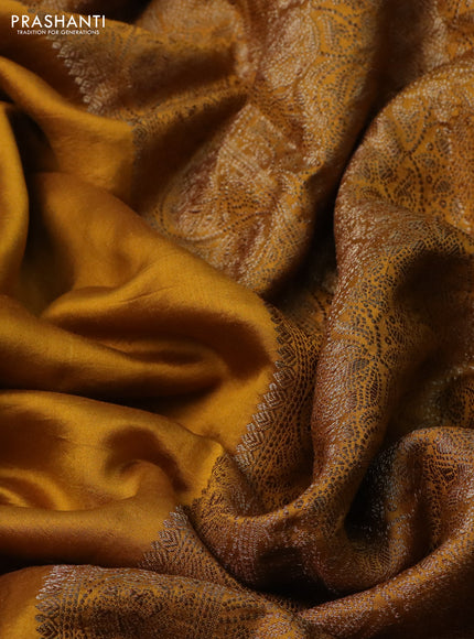 Chiniya silk saree mustard yellow with plain body and woven border