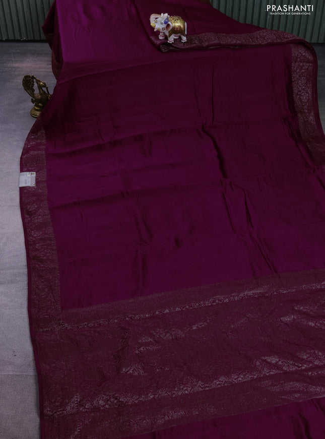 Chiniya silk saree wine shade with plain body and woven border