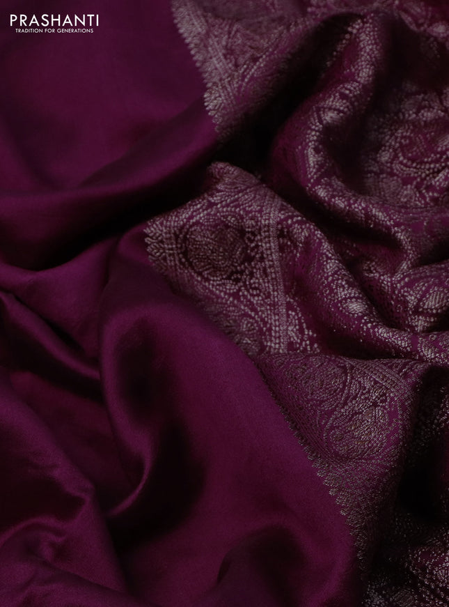 Chiniya silk saree wine shade with plain body and woven border