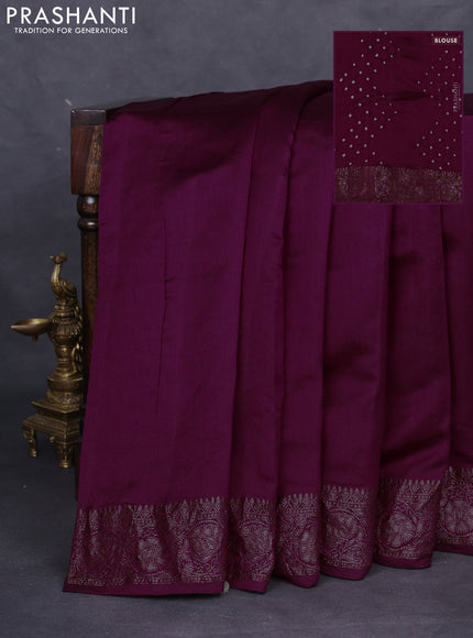 Chiniya silk saree wine shade with plain body and woven border