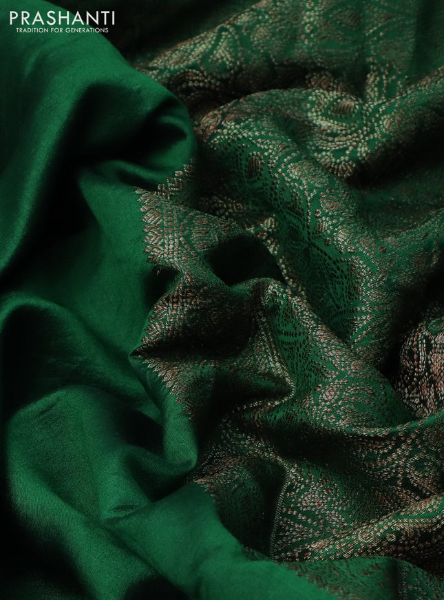 Chiniya silk saree green with plain body and woven border