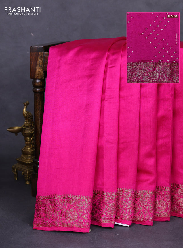 Chiniya silk saree pink with plain body and woven border