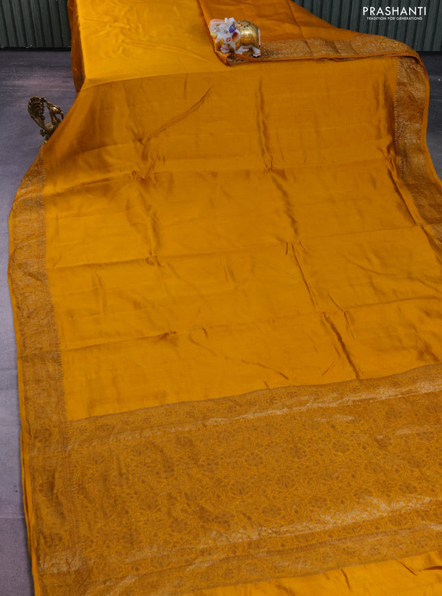 Chiniya silk saree mustard yellow with plain body and woven border