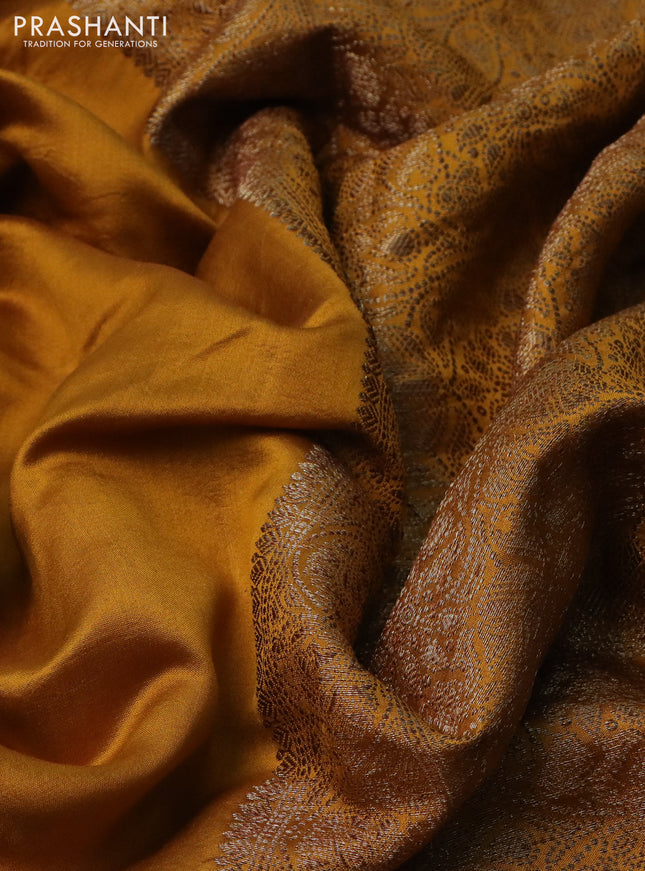 Chiniya silk saree mustard yellow with plain body and woven border