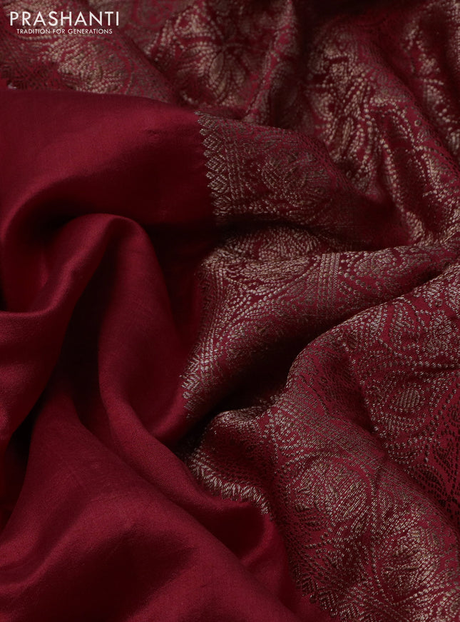Chiniya silk saree maroon with plain body and woven border
