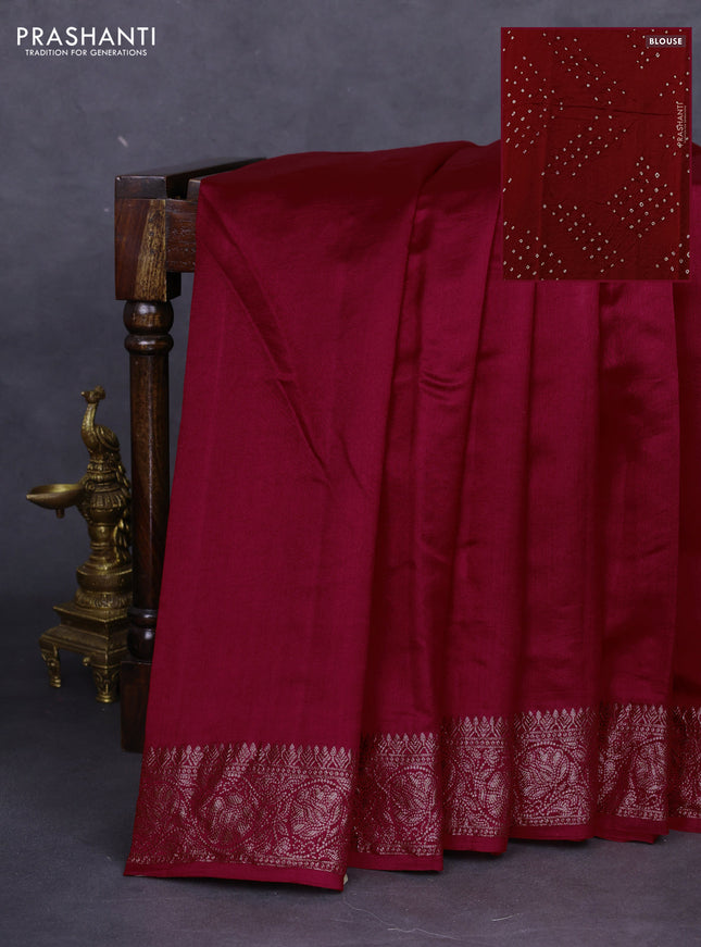 Chiniya silk saree maroon with plain body and woven border