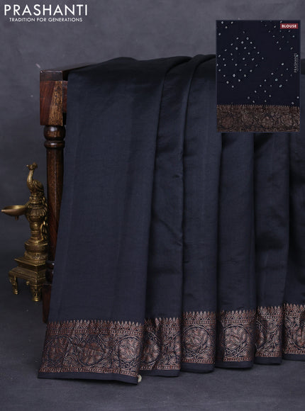 Chiniya silk saree black with plain body and woven border