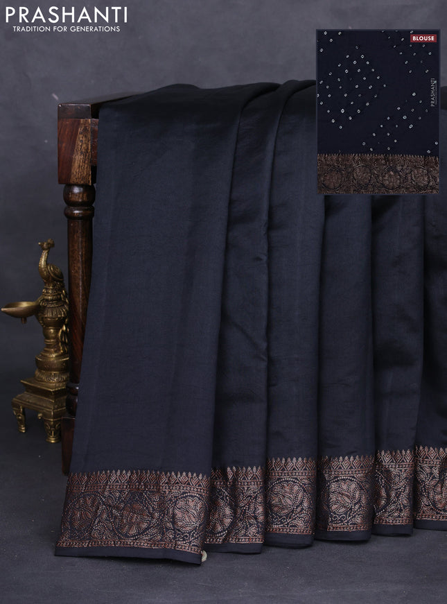 Chiniya silk saree black with plain body and woven border