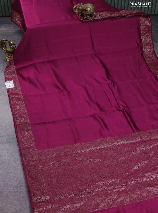 Chiniya silk saree wine shade with plain body and woven border