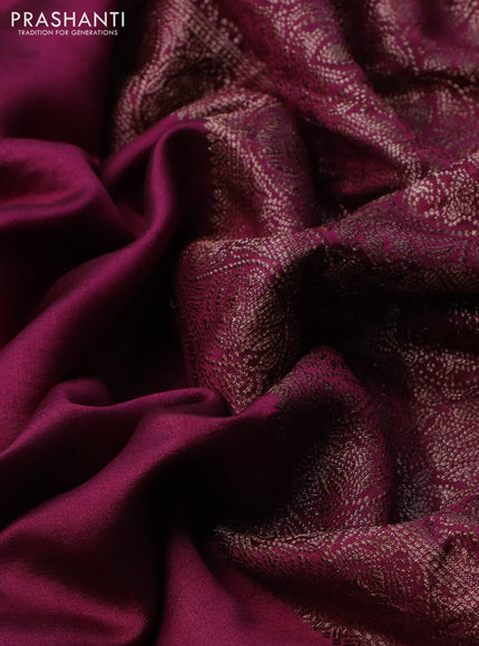 Chiniya silk saree wine shade with plain body and woven border