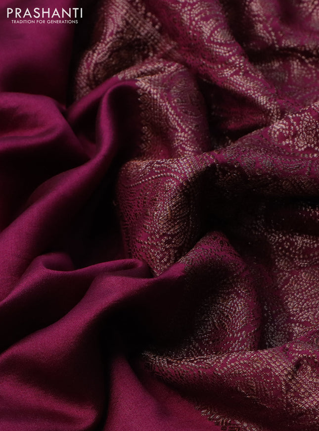 Chiniya silk saree wine shade with plain body and woven border