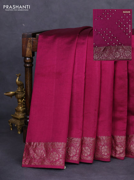 Chiniya silk saree wine shade with plain body and woven border