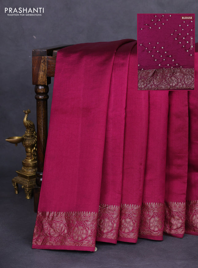 Chiniya silk saree wine shade with plain body and woven border