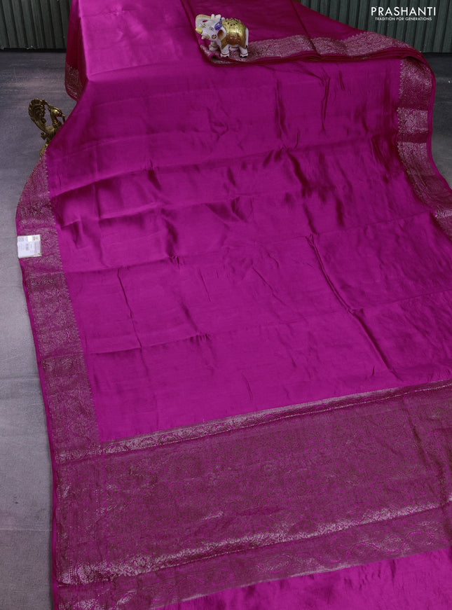 Chiniya silk saree magenta pink with plain body and woven border