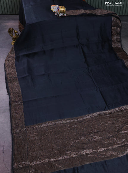 Chiniya silk saree black with plain body and woven border