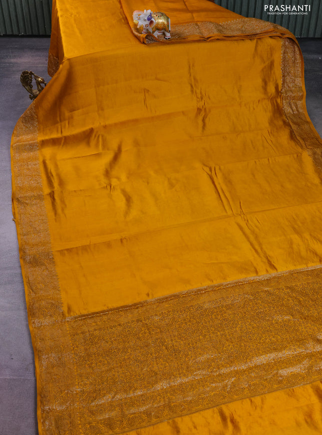 Chiniya silk saree mustard yellow with plain body and woven border
