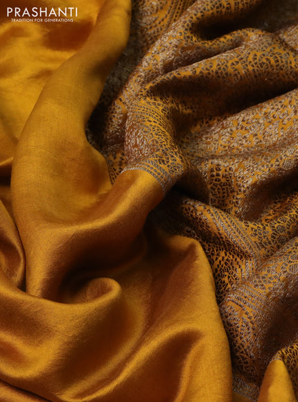 Chiniya silk saree mustard yellow with plain body and woven border
