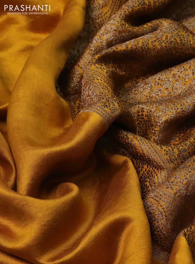 Chiniya silk saree mustard yellow with plain body and woven border