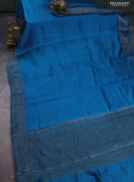 Chiniya silk saree cs blue with plain body and woven border