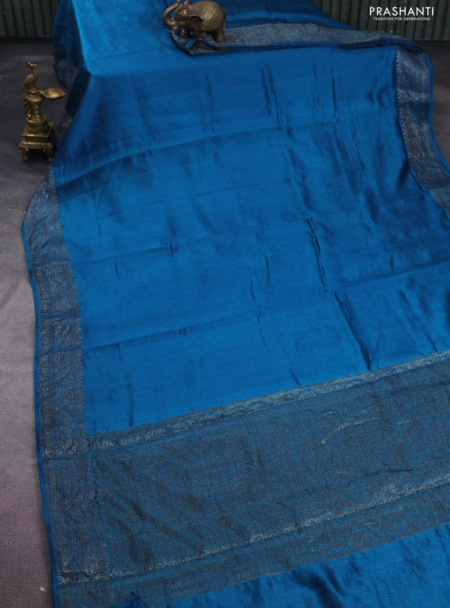 Chiniya silk saree cs blue with plain body and woven border
