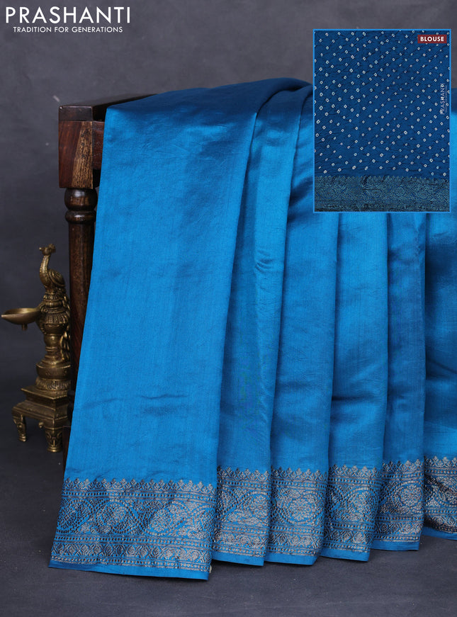 Chiniya silk saree cs blue with plain body and woven border