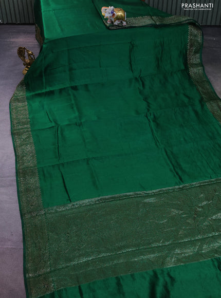 Chiniya silk saree green with plain body and woven border