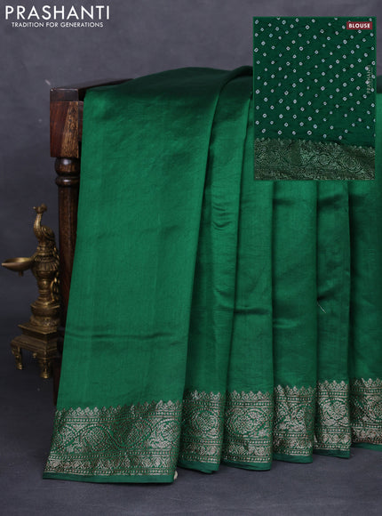 Chiniya silk saree green with plain body and woven border