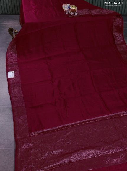 Chiniya silk saree maroon with plain body and woven border