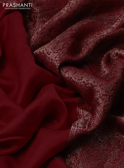 Chiniya silk saree maroon with plain body and woven border