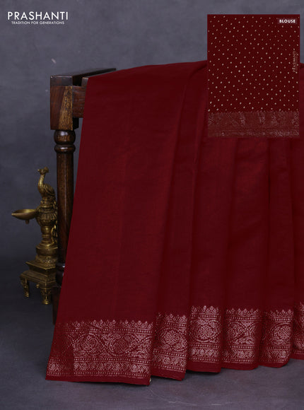 Chiniya silk saree maroon with plain body and woven border