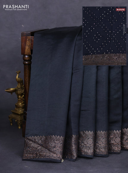 Chiniya silk saree black with plain body and woven border