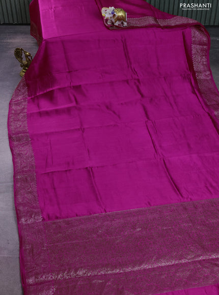 Chiniya silk saree magenta pink with plain body and woven border