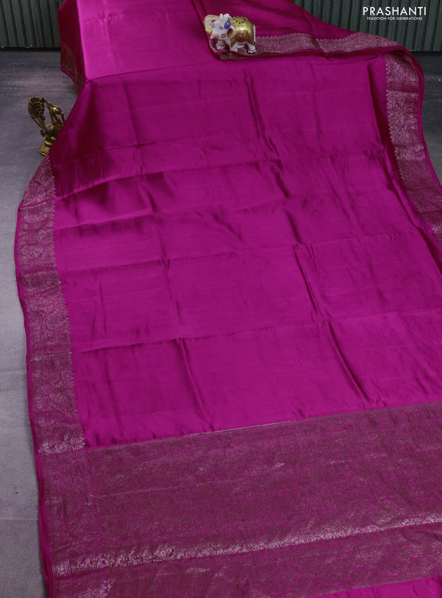 Chiniya silk saree magenta pink with plain body and woven border