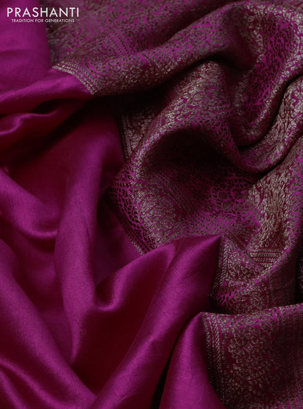 Chiniya silk saree magenta pink with plain body and woven border