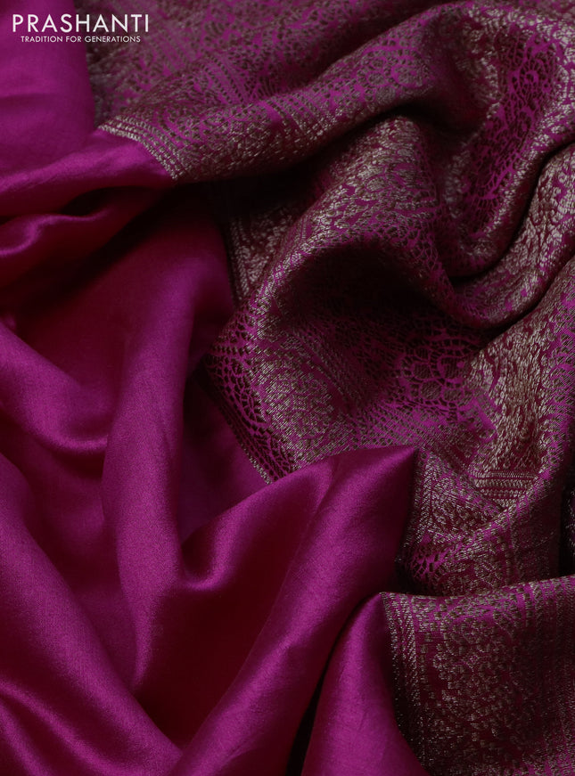 Chiniya silk saree magenta pink with plain body and woven border