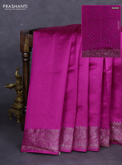 Chiniya silk saree magenta pink with plain body and woven border