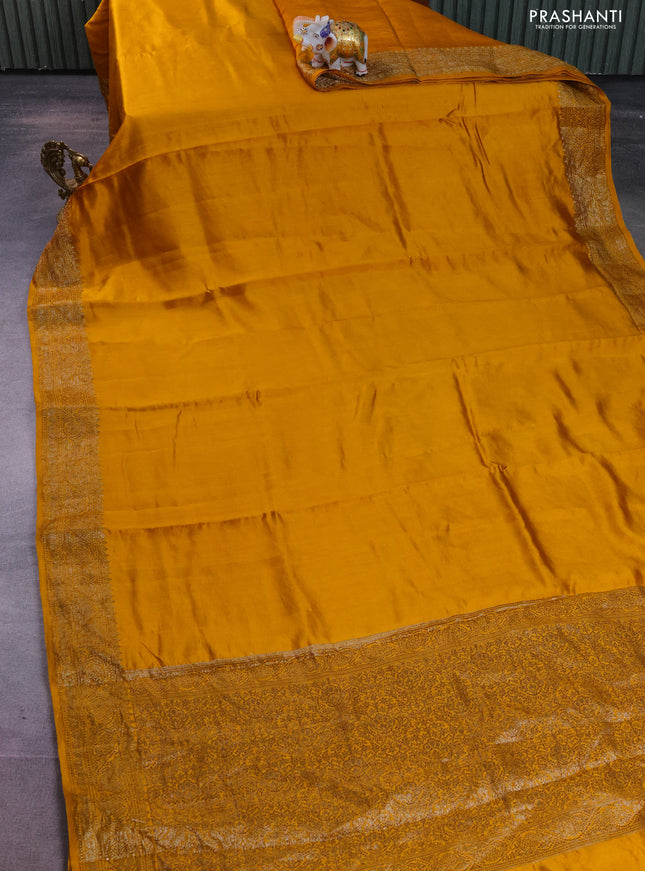 Chiniya silk saree mustard yellow with plain body and woven border