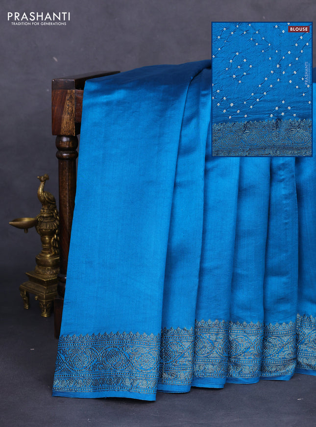 Chiniya silk saree cs blue with plain body and woven border