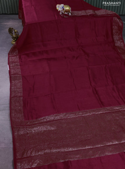 Chiniya silk saree maroon with plain body and woven border