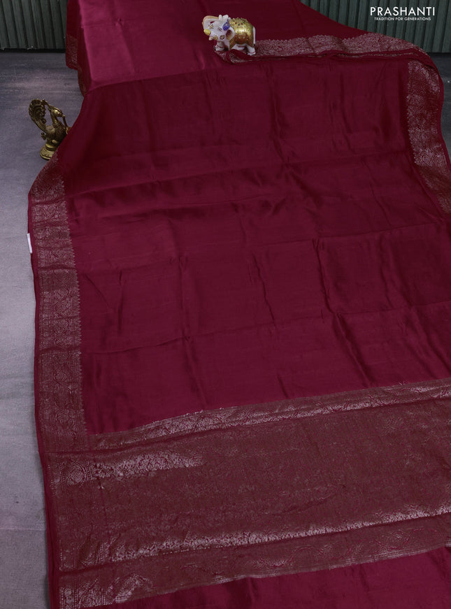 Chiniya silk saree maroon with plain body and woven border