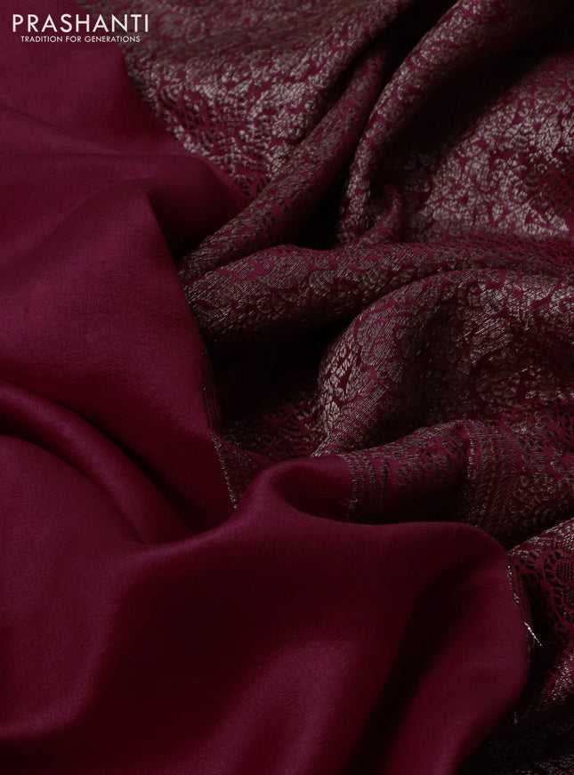 Chiniya silk saree maroon with plain body and woven border